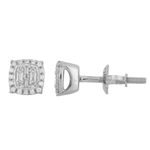 LADIES EARRING 1/6 CT ROUND/BAGUETTE DIAMOND 10K WHITE GOLD