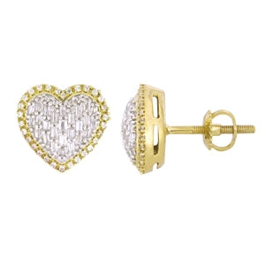 LADIES EARRING 1/2 CT ROUND/BAGUETTE DIAMOND 10K YELLOW GOLD