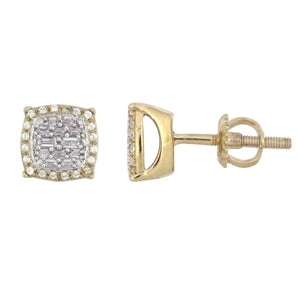 LADIES EARRING 1/3 CT ROUND/BAGUETTE DIAMOND 10K YELLOW GOLD