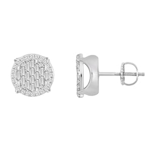 LADIES EARRING 1/3 CT ROUND/BAGUETTE DIAMOND 10K WHITE GOLD