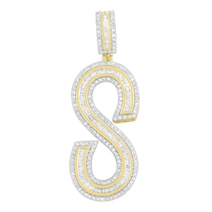 MEN'S CHARM 2 CT ROUND/BAGUETTE DIAMOND 10K YELLOW GOLD