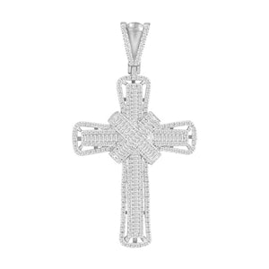 MEN'S CHARM 1 CT ROUND/BAGUETTE DIAMOND 10K WHITE GOLD