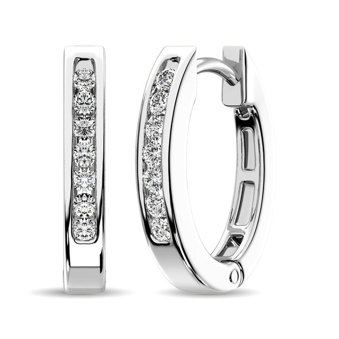 10K White Gold 1/8 Ct.Tw. Diamond Huggies Earrings