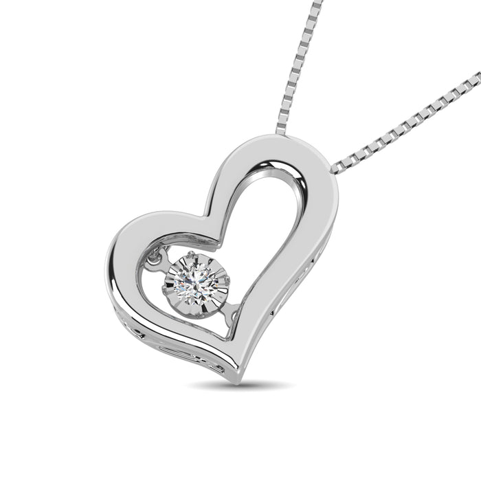 Sterling Silver 1/20 Ct.Tw.Moving Diamond Heart Pendant