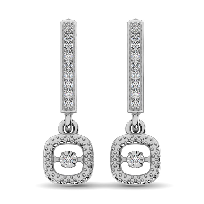 Sterling Silver 1/20 Ct.Tw. Moving Diamond Danglers Earrings