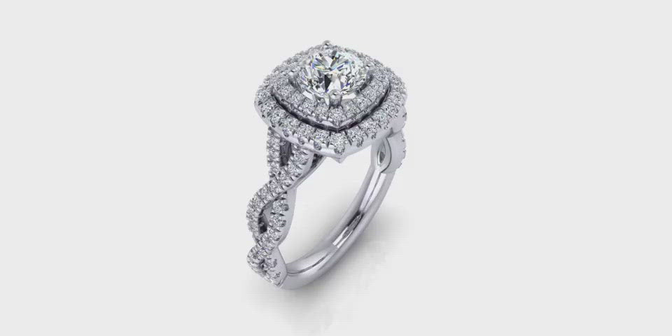 Double Halo Round Center Infinity Diamond Engagement Ring-Angelucci-Jewelry