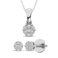 Thumbnail for Sterling Silver 1/4 Ct.Tw. Diamond Flower Jewelry Set