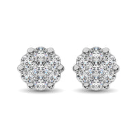 Thumbnail for Sterling Silver 1/10 Ct.Tw. Diamond Flower Studs Earrings