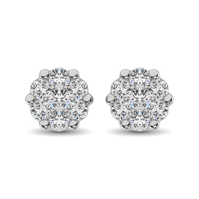 Sterling Silver 1/10 Ct.Tw. Diamond Flower Studs Earrings