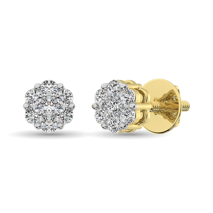 Diamond 1/4 Ct.Tw. Cluster Earrings in 14K Yellow Gold