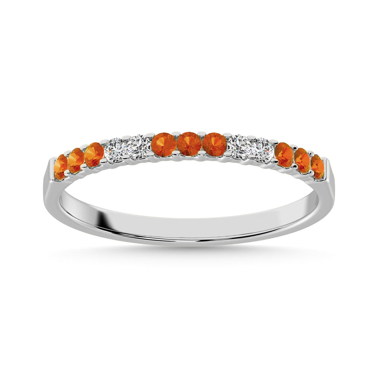 14K White Gold 1/5 Ct.Tw. Diamond 4 And Citrine 9 Machine Band