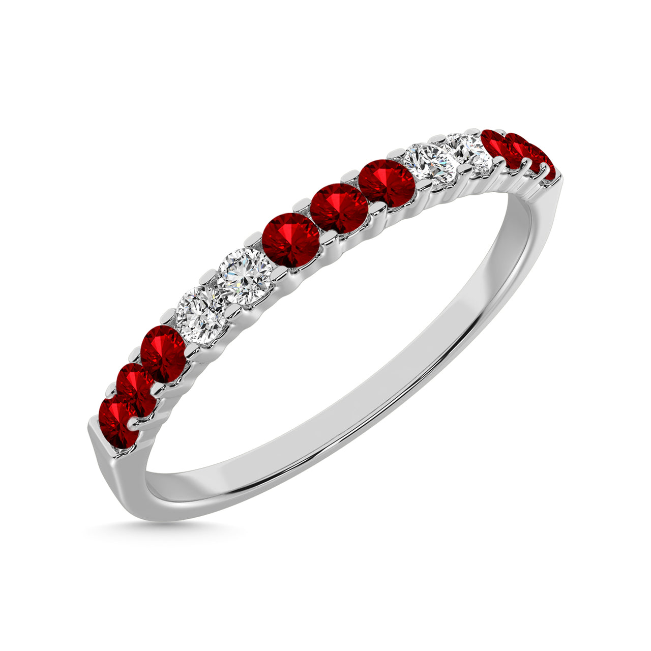 14K White Gold 1/4 ct tw  Alternate 9 Garnet and 4 Diamond Machine Band