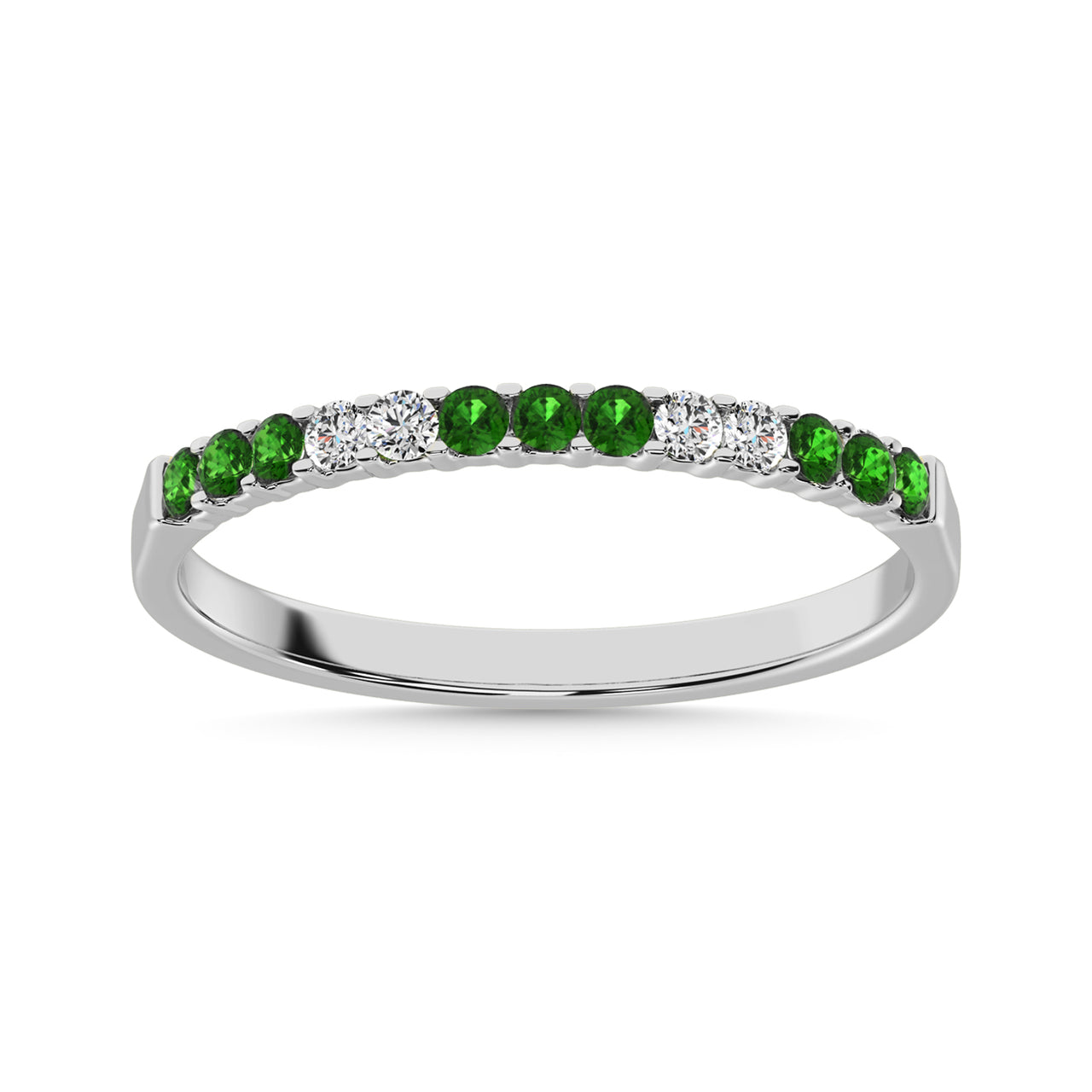 14K White Gold 1/5 Ctw Tsavorite & Diamond Machine Band