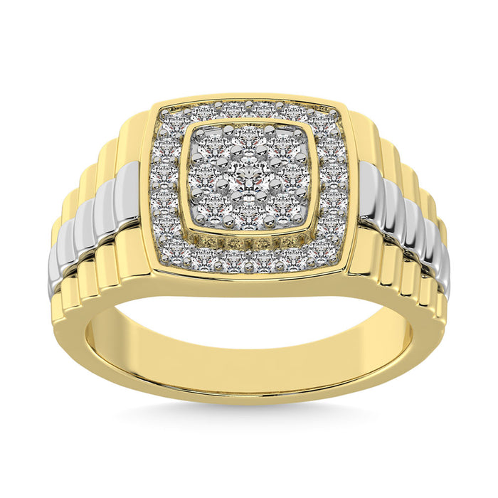 10K Yellow Gold with Accent of 10K White Gold 3/4 Ct.Tw. Diamond Mens Fashion Ring