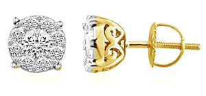 LADIES EARRINGS 1 CT ROUND DIAMOND 14K YELLOW GOLD