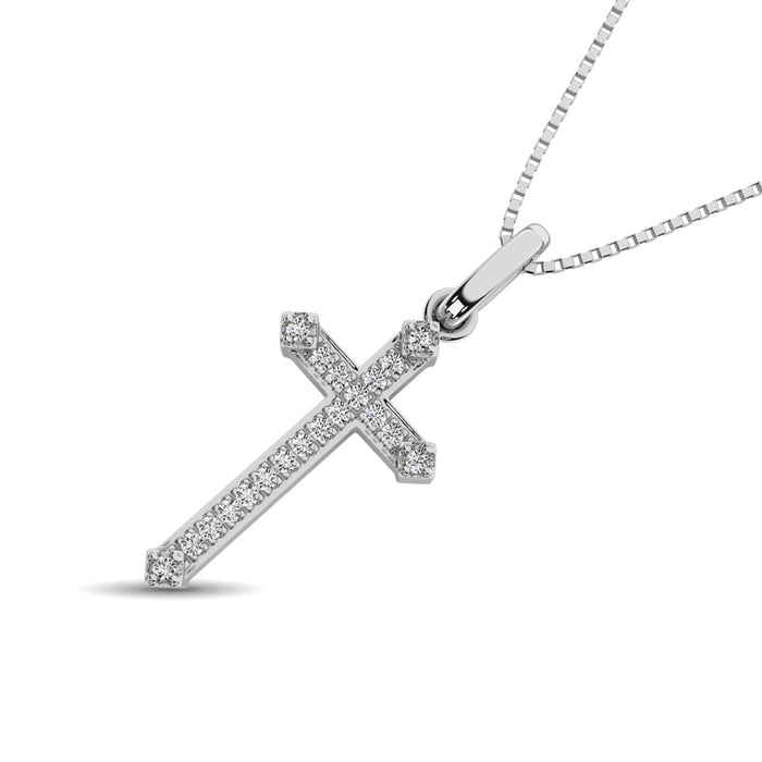 10K White Gold 1/20 Ct.Tw.Diamond Cross Pendant