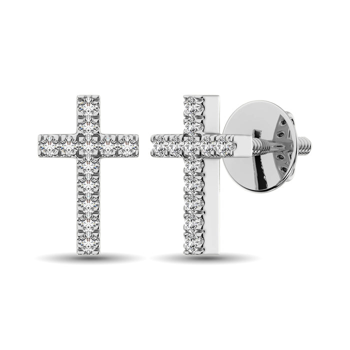 10K White Gold Diamond Accent Cross Earrings