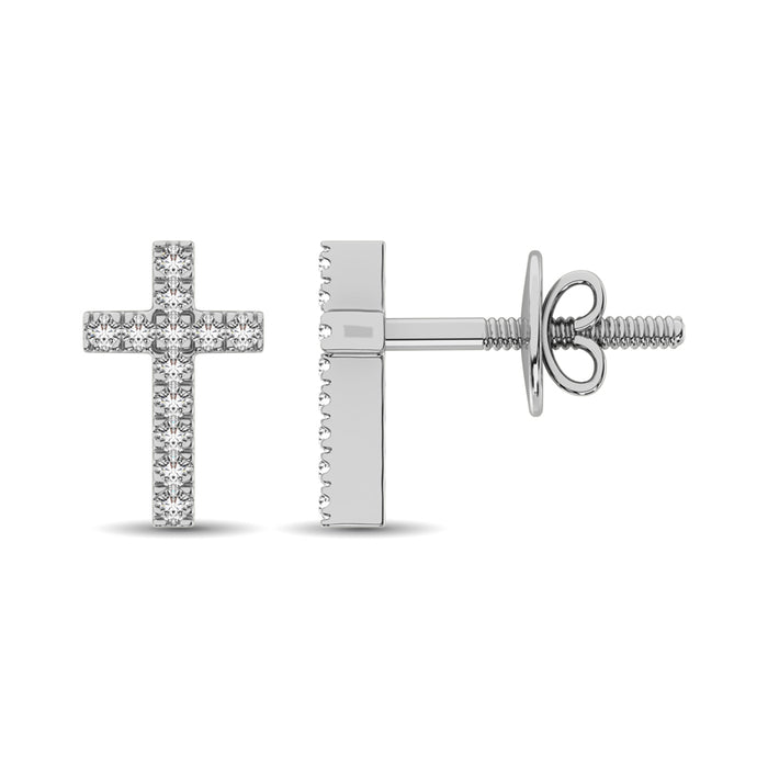 10K White Gold Diamond Accent Cross Earrings