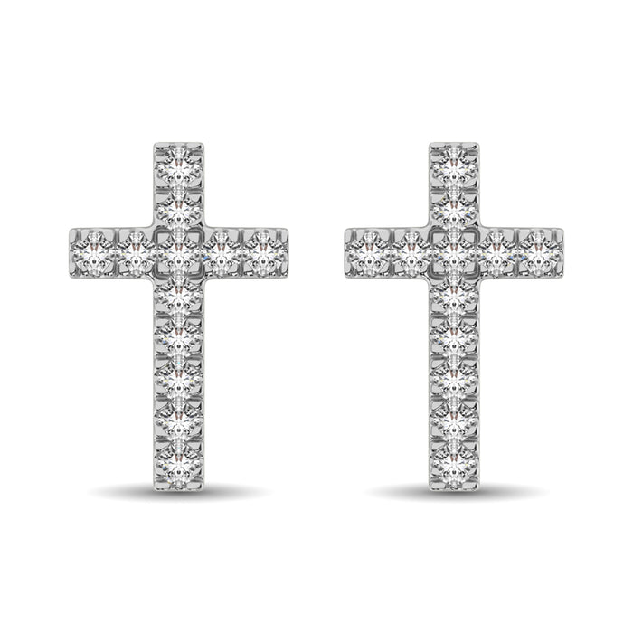 10K White Gold Diamond Accent Cross Earrings