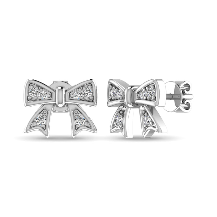 10K White Gold Diamond Accent Bow Earrings