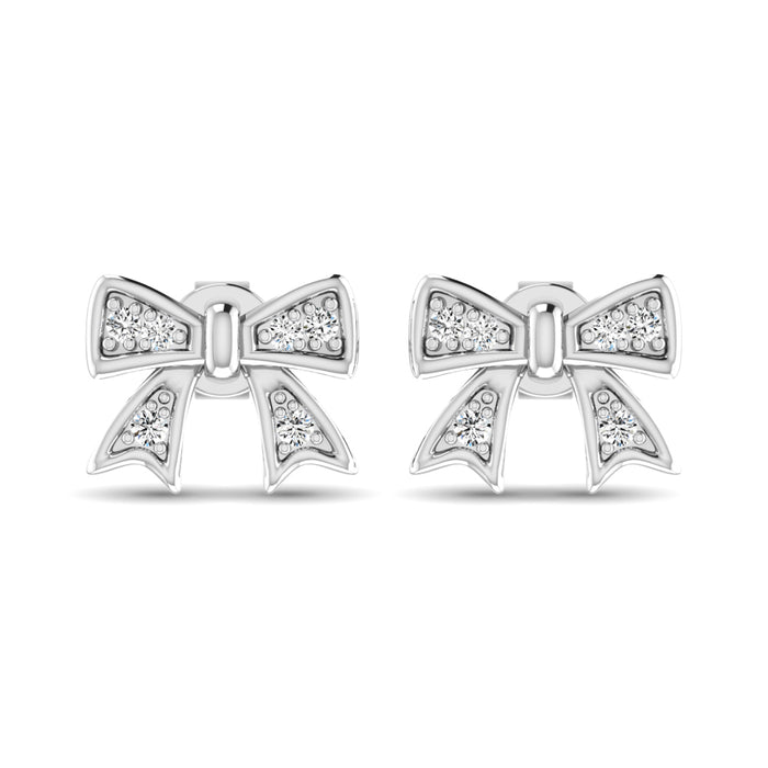 10K White Gold Diamond Accent Bow Earrings