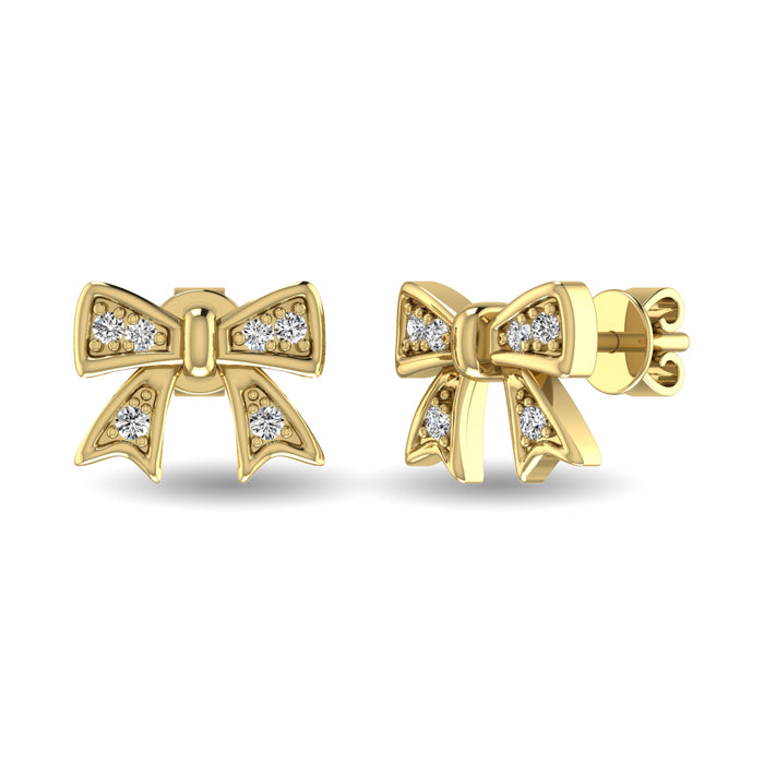 10K Yellow Gold Diamond Accent Bow Earrings