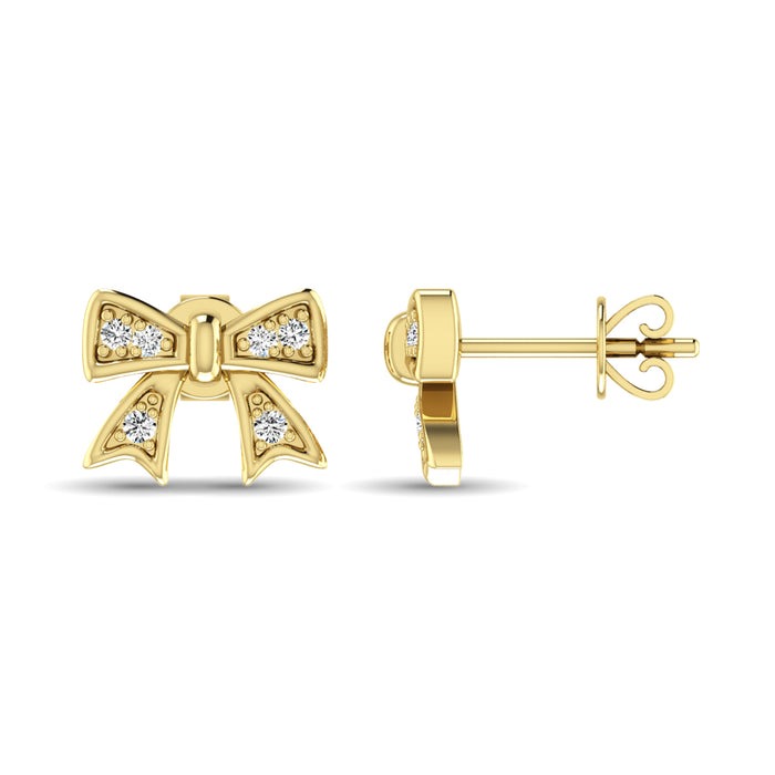 10K Yellow Gold Diamond Accent Bow Earrings