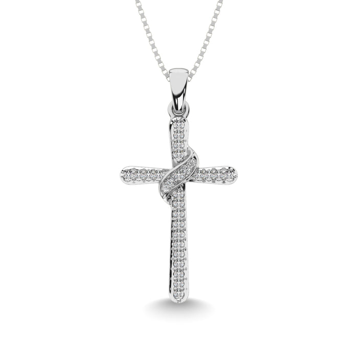 10K White Gold 1/20 Ct.Tw.Diamond Cross Pendant