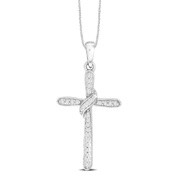 10K White Gold 1/20 Ct.Tw.Diamond Cross Pendant