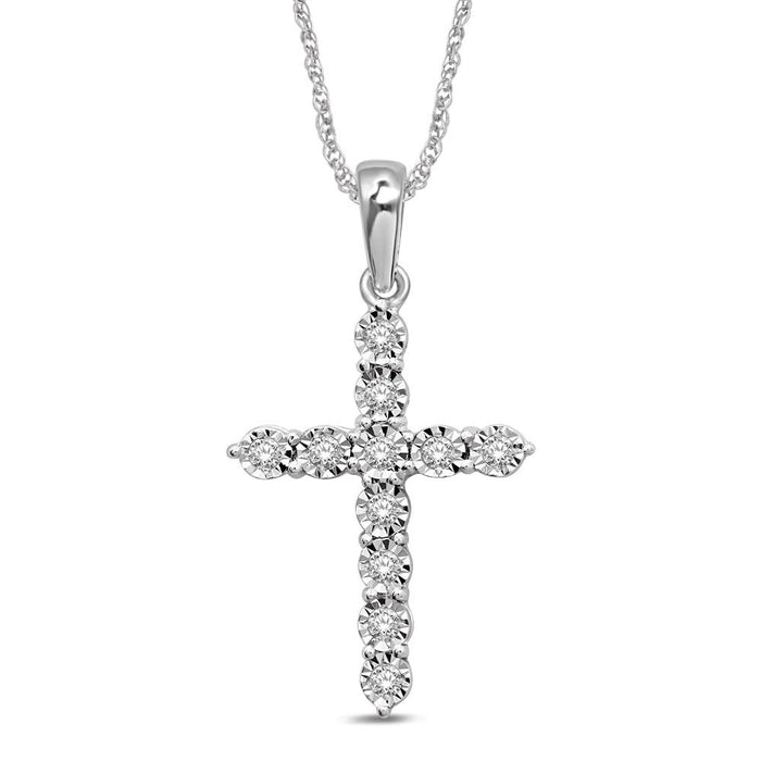 10K White Gold 1/8 Ct.Tw.Diamond Cross Pendant