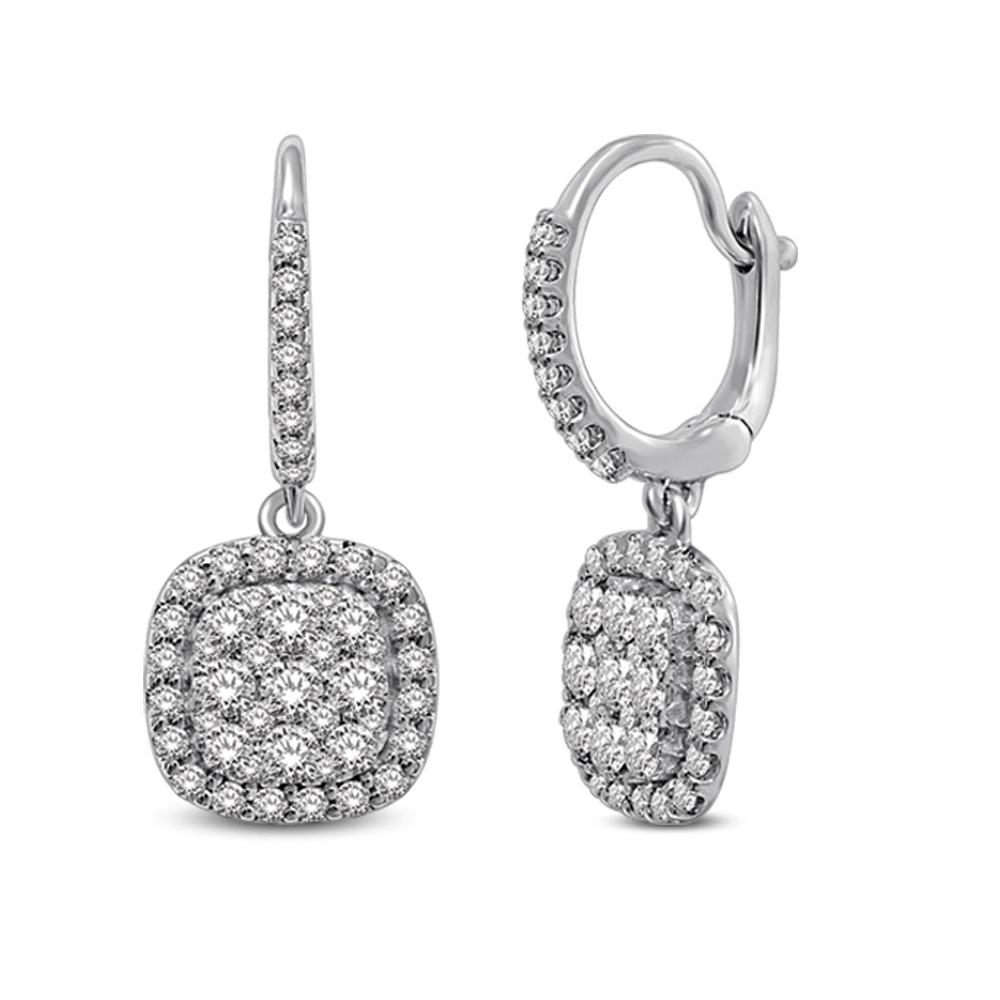14K White Gold  1 1/2 Ctw Diamond Drop Earrings