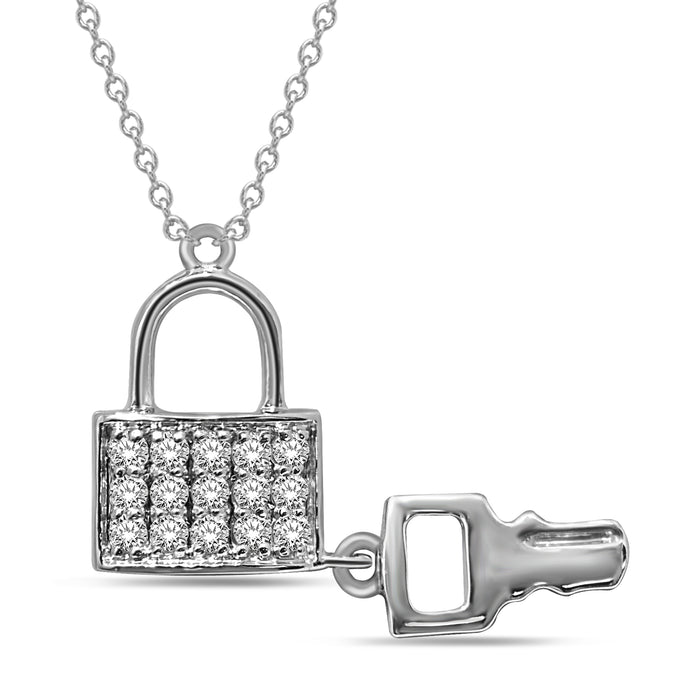 10K White Gold 1/5 Ct.Tw.Diamond Lock & Key Neckalce