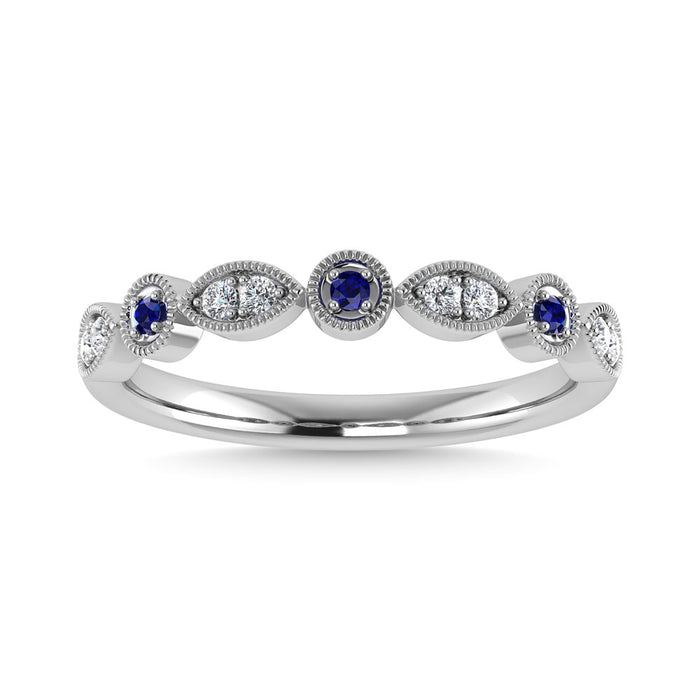 Diamond 1/8 Ct.Tw. And Blue Sapphire Stack Band in 10K White Gold