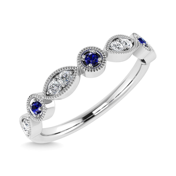 Diamond 1/8 Ct.Tw. And Blue Sapphire Stack Band in 10K White Gold