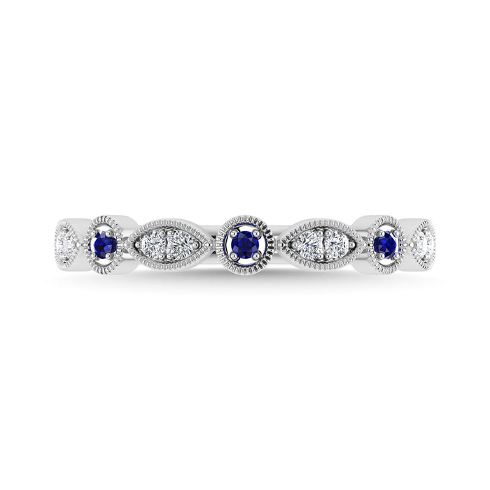 Diamond 1/8 Ct.Tw. And Blue Sapphire Stack Band in 10K White Gold