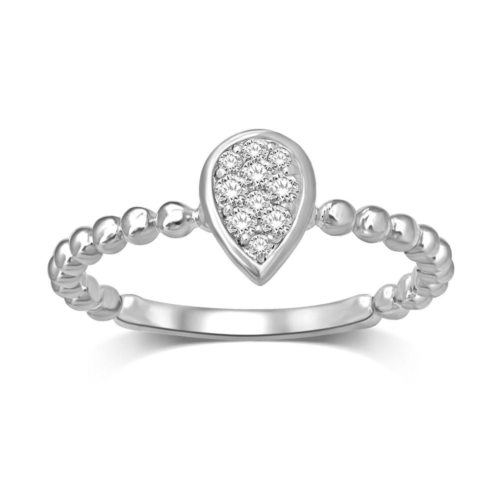14K White Gold 1/10 Ctw Diamond Pear Shape Flower Ring