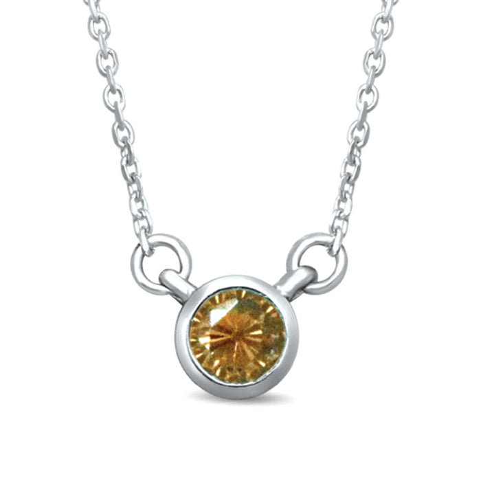 10K White Gold 1/10 Ctw Diamond Citrine Necklace