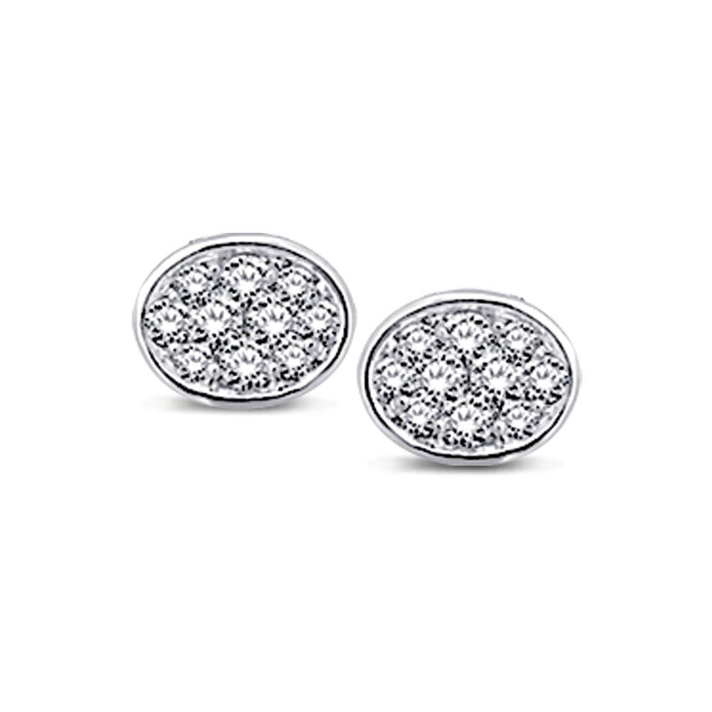 14K White Gold 1/5 Ctw Diamond Oval Shape Flower Stud Earrings