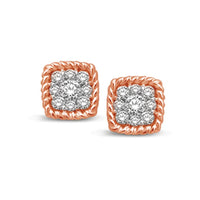 Thumbnail for 14K Rose Gold 1/5 Ctw Diamond Square Flower Stud Earrings