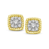 Thumbnail for 14K Yellow Gold 1/5 Ctw Diamond Square Flower Stud Earrings