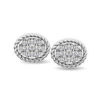 Thumbnail for 14K White Gold 1/5 Ctw Diamond Oval Flower Stud Earrings