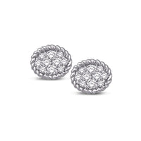 Thumbnail for 14K White Gold 1/5 Ctw Diamond Oval Flower Stud Earrings