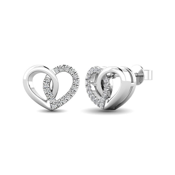 10K White Gold 1/10 Ctw Diamond Heart Earrings