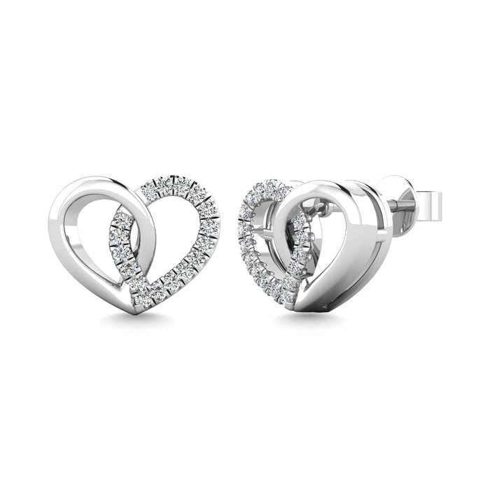 10K White Gold 1/10 Ctw Diamond Heart Earrings