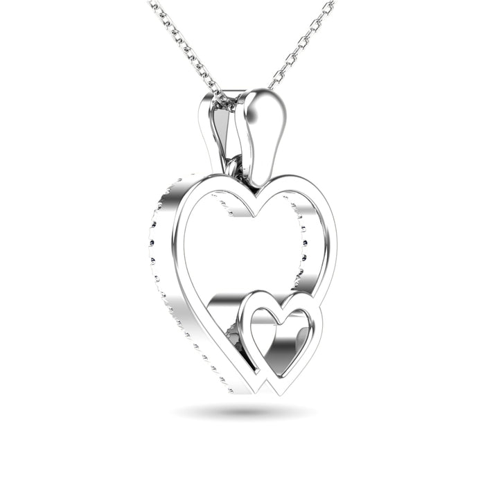 10K White Gold 1/20 Ctw Diamond Double Heart Pendant