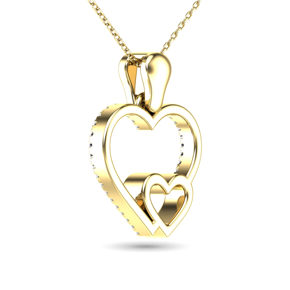 10K Yellow Gold 1/20 Ctw Diamond Double Heart Pendant