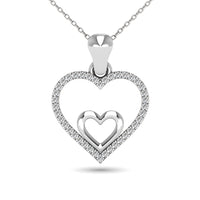 Thumbnail for 10K White Gold 1/10 Ctw Diamond Double Heart Pendant