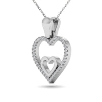 Thumbnail for 10K White Gold 1/10 Ctw Diamond Double Heart Pendant