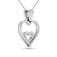 Thumbnail for 10K White Gold 1/10 Ctw Diamond Double Heart Pendant