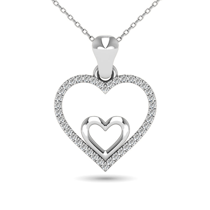 10K White Gold 1/10 Ctw Diamond Double Heart Pendant